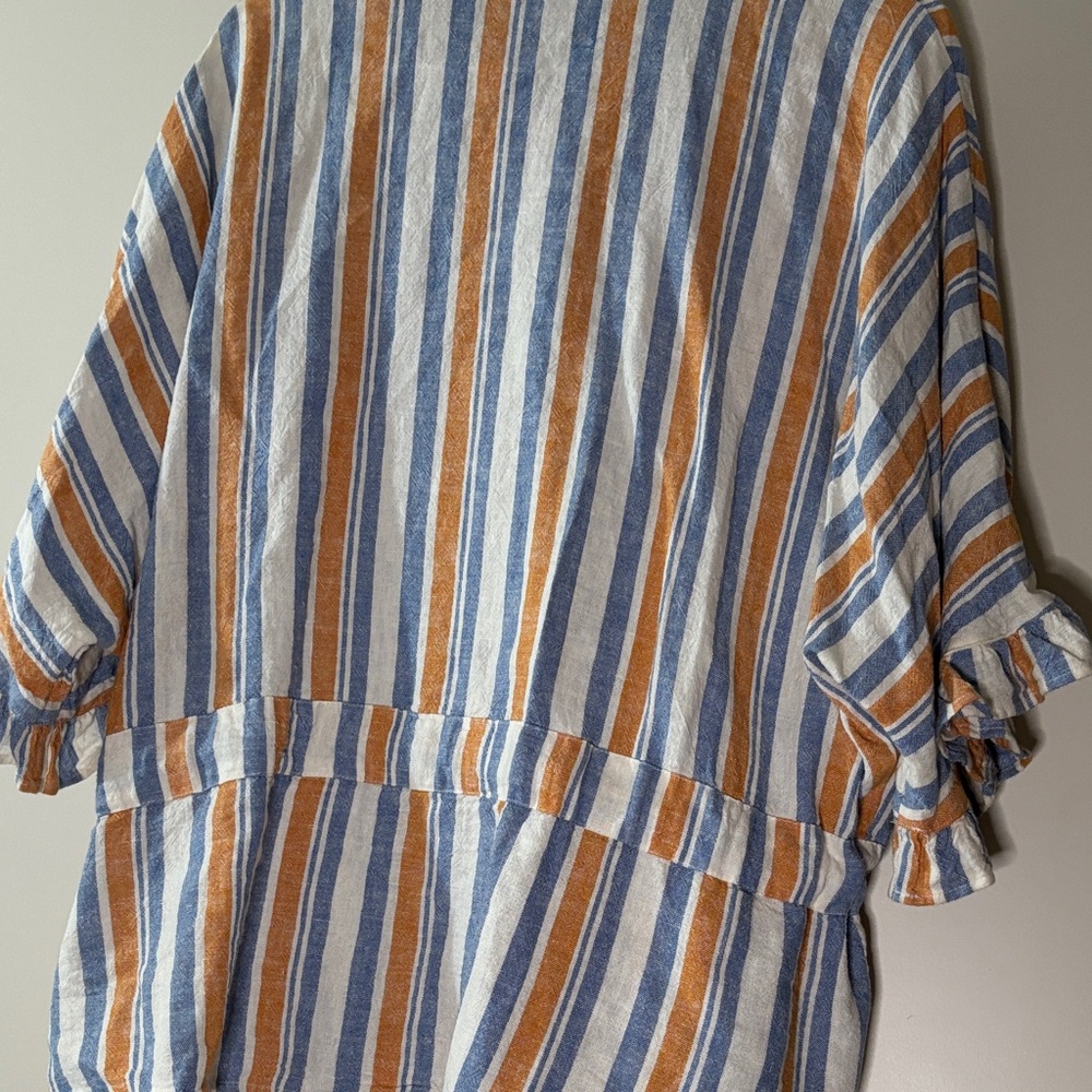 Striped Button-Up Shirt with Tie Waist